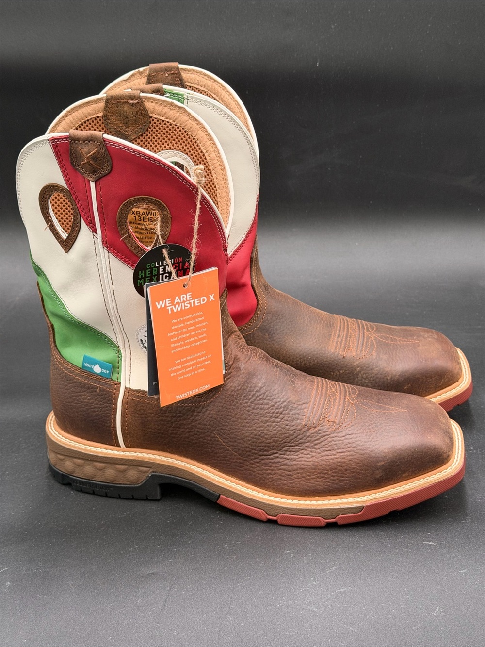 Twisted X Men’s Brown Leather Western Boots with Red, White & Green Shaft
